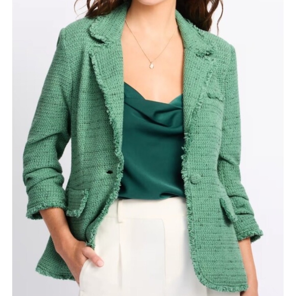 Daniel Rainn Emma Tweed Fringe Blazer PINK Large New With Tags Stitch Fix